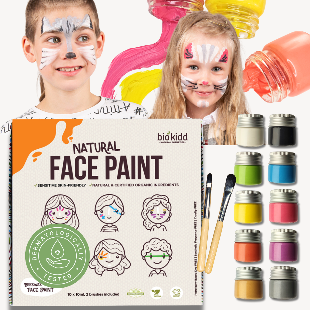BioKidd Natural Face Paint, 10 Water Based Colours