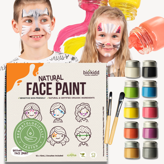 BioKidd Natural Face Paint, 10 Water Based Colours