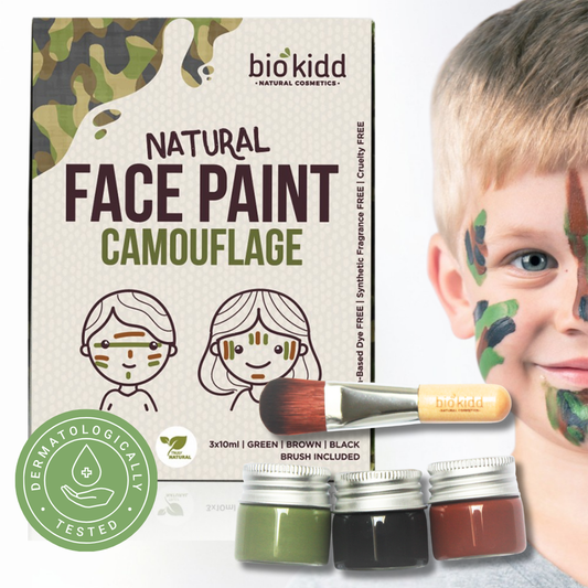 BioKidd Natural Camouflage Face Paint, 3 Water Based Colours