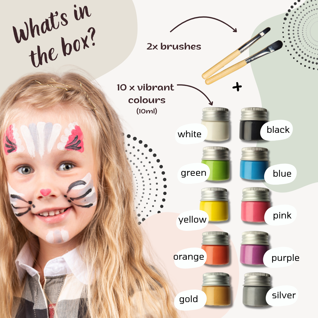 BioKidd Natural Face Paint, 10 Water Based Colours