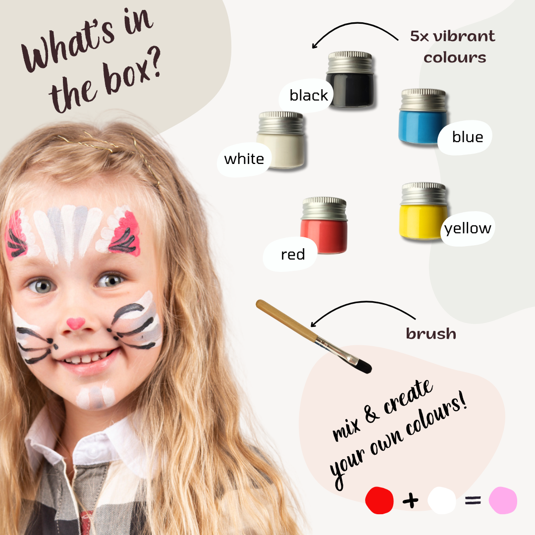 BioKidd Natural Face Paint, 5 Water Based Colours