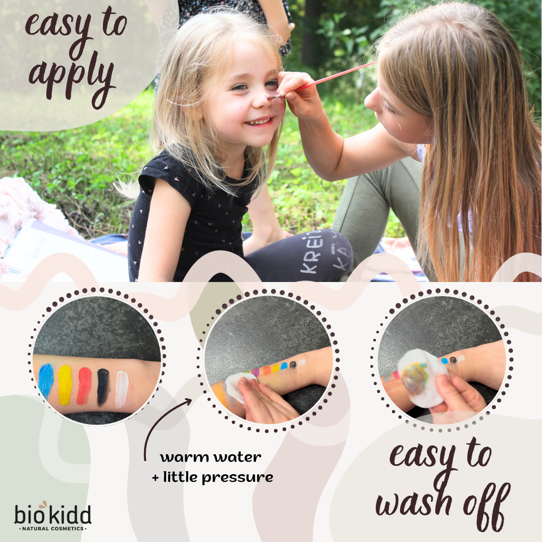 BioKidd Natural Face Paint, 5 Water Based Colours