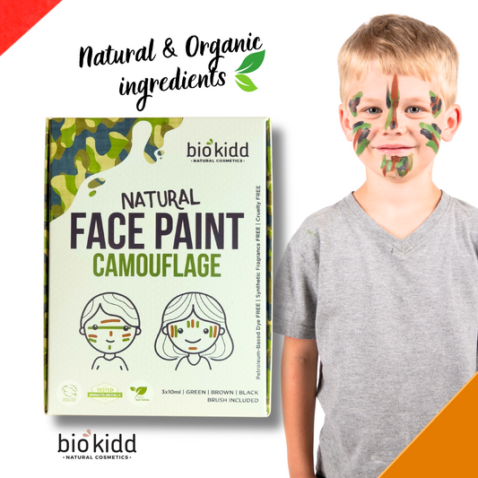 BioKidd Natural Camouflage Face Paint, 3 Water Based Colours